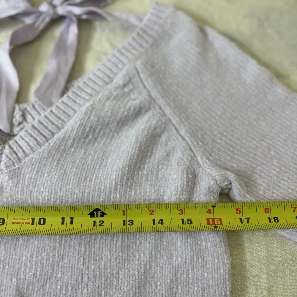 Women's‎ Lilac Chenille Ribbon Back Sweater Petite Small Soft Cozy Pastel Spring